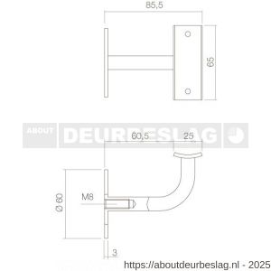 Intersteel Essentials 7300 leuninghouder gebogen vierkant hol RVS - R26003974 - afbeelding 3