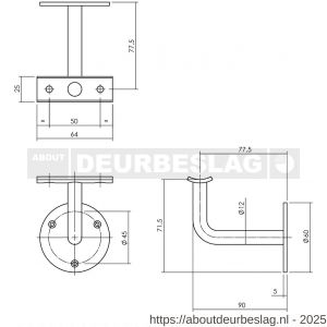 Intersteel Essentials 7300 leuninghouder gebogen opschroevend hol zadel RVS - R26003972 - afbeelding 2