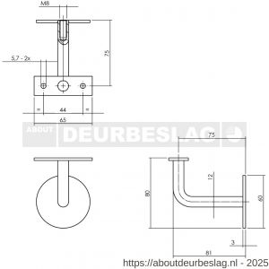 Intersteel Essentials 7300 leuninghouder gebogen vlak zadel RVS M8 - R26008807 - afbeelding 2