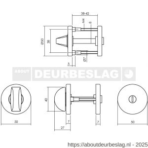 Intersteel Living 3090 WC-sluiting verdekt diameter 50x7 mm met nokken en stift 8x8 mm aluminium F1 - R26002651 - afbeelding 2
