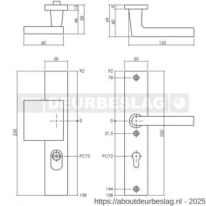Intersteel Living 3794 SKG3 veiligheidsbeslag rechthoekig 250x50 mm greep-kruk Jura met veerconstructie profielcilindergat 72 mm met kerntrekbeveiliging aluminium F1 - R26009693 - afbeelding 2