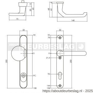 Intersteel Living 3798 SKG3 veiligheidsbeslag ovaal smal 250x35 mm greep-kruk Verkropt met veerconstructie profielcilindergat 92 mm met kerntrekbeveiliging aluminium F1 - R26008850 - afbeelding 2