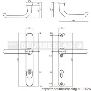 Intersteel Living 3799 SKG3 veiligheidsbeslag ovaal smal 250x35 mm kruk-kruk Verkropt met veerconstructie profielcilindergat 92 mm met kerntrekbeveiliging aluminium F1 - R26008851 - afbeelding 2