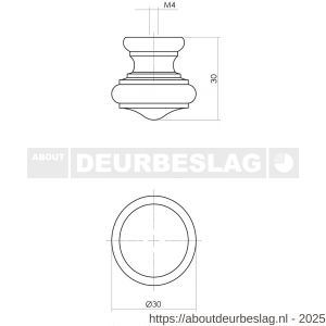 Intersteel Living 8578 knop 25/30 mm Paddenstoel-rand essenhout - R26007850 - afbeelding 2