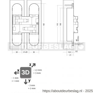 Intersteel Exclusives 4626 scharnier zamak 130x30 3D verstelbaar binnenwerk grijs gelakt-grijs gelakte afdekkappen  - R26008875 - afbeelding 2