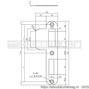 Intersteel Essentials 9508A sluitplaat 127x23x1,5 mm voor profielcilindergat 55 mm SKG sluitkom 950801 DIN rechts RVS - R26008897 - afbeelding 2