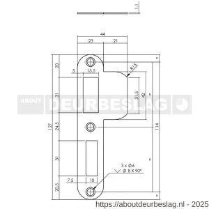 Intersteel Essentials 9508B sluitplaat 127x23x1,5 mm voor profielcilindergat 55 mm SKG sluitkom 950801 DIN links RVS - R26008898 - afbeelding 2