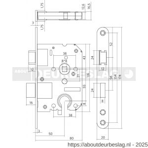 Intersteel Essentials 9542 woningbouw cilinder dag- en nachtslot 55 mm voorplaat afgerond RVS 20x174 mm doorn 50 mm met sluitplaat - R26007082 - afbeelding 3