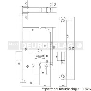 Intersteel Essentials 9543 woningbouw klavier kastslot 55 mm voorplaat afgerond RVS 20x174 mm doorn 50 mm met sluitplaat 2 sleutels - R26007084 - afbeelding 2
