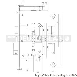 Intersteel Living 9547 woningbouw badkamer-toilet slot 63/8 mm voorplaat afgerond zwart gelakt 20x174 doorn 50 mm met sluitplaat - R26008919 - afbeelding 2
