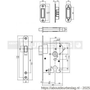 Intersteel Essentials 9572 woningbouw magneet cilinder dag- en nachtslot 55 mm voorplaat afgerond zwart 20x174 mm doorn 50 mm met sluitplaat-kom  - R26008937 - afbeelding 2