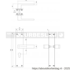 Intersteel Living 0571 deurkruk Amsterdam met schild rechthoekig 250x55x2 mm profielcilindergat 55 mm structuur zwart - R26008203 - afbeelding 2