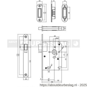 Intersteel Essentials 9570 woningbouw magneet loopslot voorplaat afgerond RVS 20x174 mm doorn 50 mm met sluitplaat-kom - R26008927 - afbeelding 2