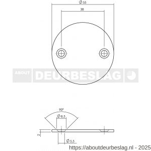 P+E 6810 rozet blind rond diameter 55x2 mm met schroefgaten RVS geborsteld - Y26500105 - afbeelding 2