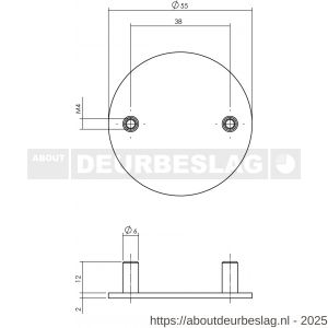 P+E 6810 rozet blind rond diameter 55x2 mm met M4 draadbussen RVS geborsteld - Y26500106 - afbeelding 2