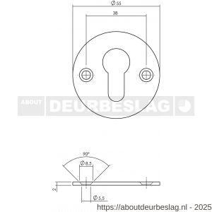 P+E 6812 rozet profielcilindergat rond diameter 55x2 mm met schroefgaten RVS geborsteld - Y26500107 - afbeelding 2