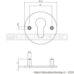 P+E 6812 rozet profielcilindergat rond diameter 55x2 mm met M4 draadbussen RVS geborsteld - Y26500108 - afbeelding 2
