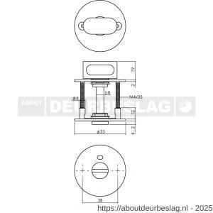 P+E 6822 rozet toilet- en badkamersluiting rond diameter 55x2 mm met 8 mm stift RVS geborsteld - Y26500109 - afbeelding 2