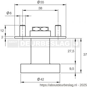 P+E 3650 deurknop op ronde rozet 55x2 mm wisselstift 9 mm RVS geborsteld - Y26500094 - afbeelding 2