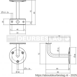P+E 5872 leuninghouder rond diameter 58 mm opschroevend hol zadel RVS geborsteld - Y26500125 - afbeelding 2