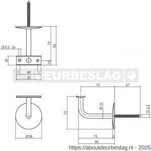 P+E 5872 leuninghouder rond diameter 58 mm hol zadel RVS geborsteld - Y26500126 - afbeelding 2