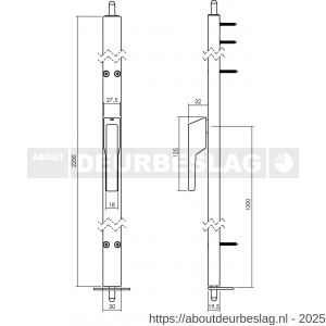 P+E 1422 espagnolet voor deuren niet afsluitbaar 220 cm rechtsdraaiend aluminium F1 - Y26500029 - afbeelding 2