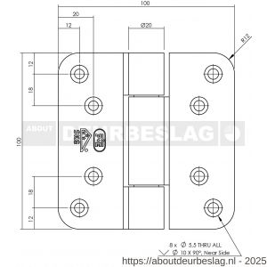 P+E 5481 projectscharnier hout-hout 100 mm RVS geborsteld - Y26500118 - afbeelding 2