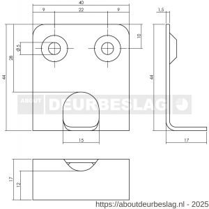 P+E 4060 espagnolet hoeksluitplaat SKG2 RVS geborsteld - Y26500053 - afbeelding 2
