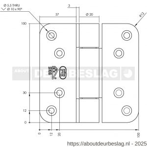 P+E 5481 projectscharnier SKG3 hout-hout 100 mm RVS geborsteld - Y26500119 - afbeelding 2
