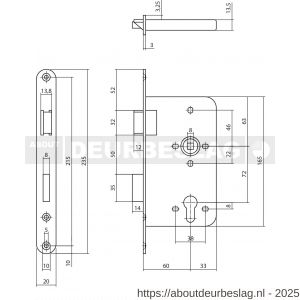 P+E 4520 dag- en nachtslot profielcilindergat 72 mm DIN links met RVS geborstelde voorplaat 235x20 mm - Y26500067 - afbeelding 2