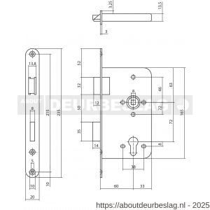 P+E 4520 dag- en nachtslot profielcilindergat 72 mm DIN rechts met RVS geborstelde voorplaat 235x20 mm - Y26500068 - afbeelding 2
