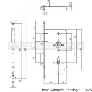 P+E 4550 vrij- en bezetslot WC72 mm DIN links met RVS geborstelde voorplaat 235x20 mm - Y26500071 - afbeelding 2