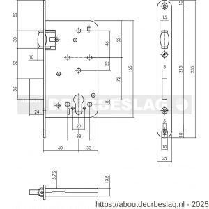 P+E 4872 Tonrol dag- en nachtslot profielcilindergat 72 mm doornmaat 60 mm met RVS geborstelde voorplaat 235x25 mm - Y26500132 - afbeelding 2