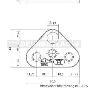 P+E 5063 espagnolet sluitplaat universeel SKG2 RVS geborsteld - Y26500054 - afbeelding 2