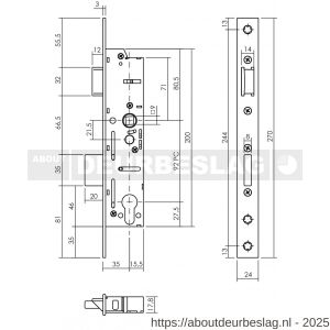 P+E 6720 veiligheidsslot profielcilindergat 92 mm doornmaat 35 mm DIN rechts-links met RVS geborstelde voorplaat 270x24 mm - Y26500129 - afbeelding 2