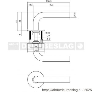 P+E 8115 deurkruk L-model op ronde rozet 9 mm stift RVS geborsteld - Y26500079 - afbeelding 2