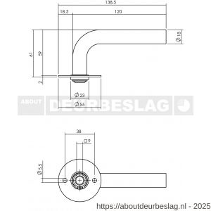P+E 8115 gatdeel deurkruk L-model op ronde rozet 9 mm stift RVS geborsteld - Y26500080 - afbeelding 2