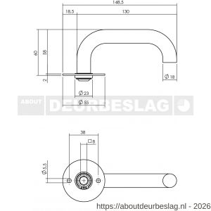 P+E 8118 gatdeel deurkruk U-model op ronde rozet 8 mm stift RVS geborsteld - R26500074 - afbeelding 2