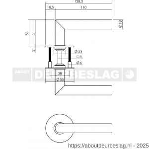 P+E 8673 deurkruk L-model haaks op ronde rozet 8 mm stift RVS geborsteld - Y26500081 - afbeelding 2