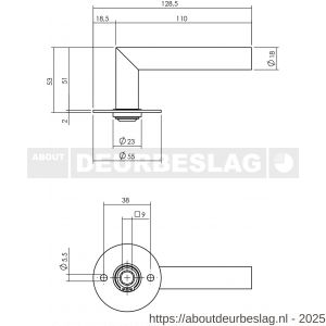 P+E 8673 gatdeel deurkruk L-model haaks 9 mm stift RVS geborsteld - Y26500084 - afbeelding 2