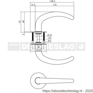 P+E 8698 deurkruk Sabel op ronde rozet 8 mm stift RVS geborsteld - Y26500085 - afbeelding 2
