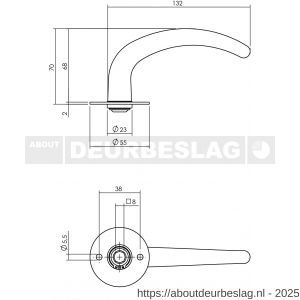 P+E 8698 gatdeel deurkruk Sabel op ronde rozet 8 mm stift RVS geborsteld - Y26500086 - afbeelding 2