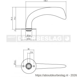 P+E 8699 gatdeel deurkruk 'Erick' op ronde rozet 8 mm stift RVS geborsteld - R26500090 - afbeelding 2