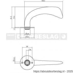 P+E 8699 gatdeel deurkruk Erick op ronde rozet 9 mm stift RVS geborsteld - Y26500092 - afbeelding 2