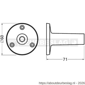 Hermeta 3516 leuninghouder rozet met vaste zuil opschroevend 71 mm naturel - R20100943 - afbeelding 2