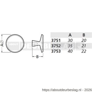Hermeta 3752 meubelknop rond 35 mm met bout M4 naturel - R20101904 - afbeelding 2