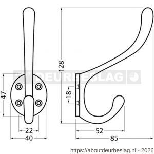 Hermeta 0010 garderobe hoed- en jashaak enkel naturel - R20100733 - afbeelding 2