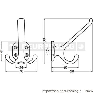 Hermeta 0028 garderobe hoed- en jashaak dubbel naturel - R20101845 - afbeelding 3