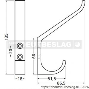 Hermeta 0148 garderobe hoed- en jashaak enkel naturel - R20100755 - afbeelding 2