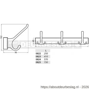 Hermeta 0825 garderobe kapstok 5x haak nummer 820 naturel - R20100235 - afbeelding 2